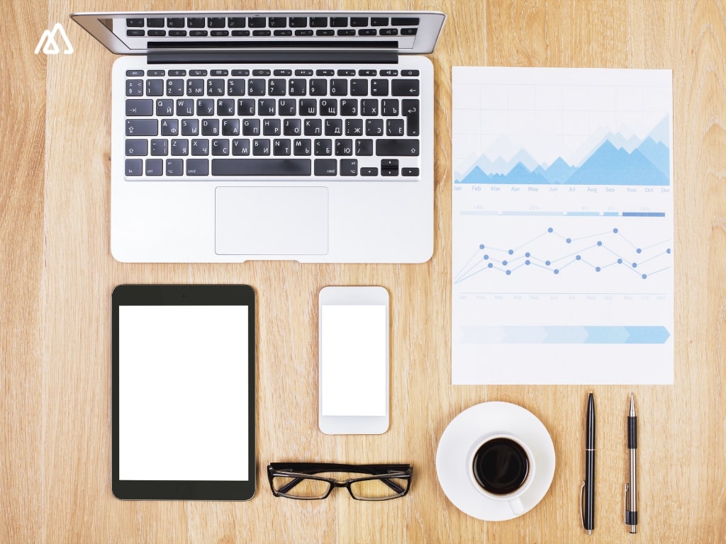 laptop, tablet, coffee & calendar