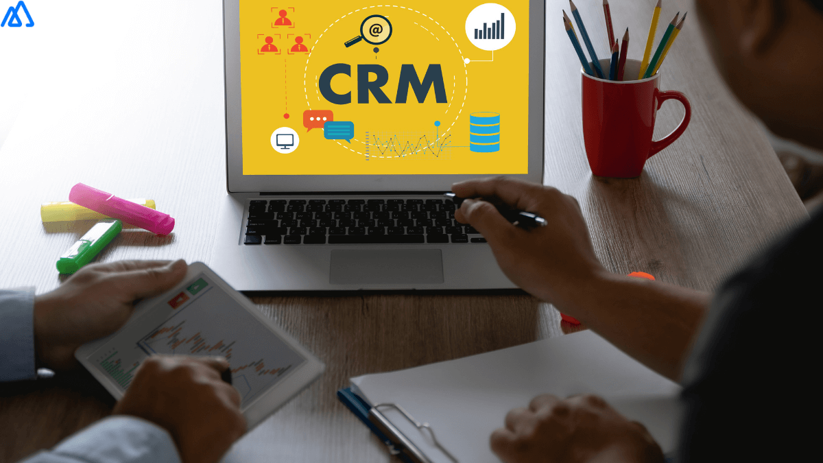 CRM in yellow background in laptop
