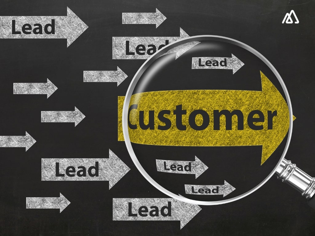 leads & customers in arrows on a blackboard