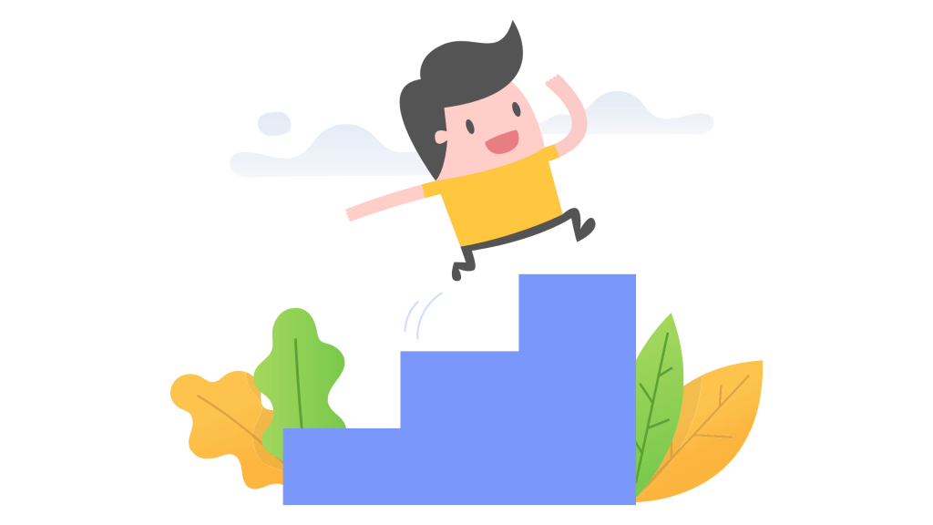 Young man running up stairs illustration