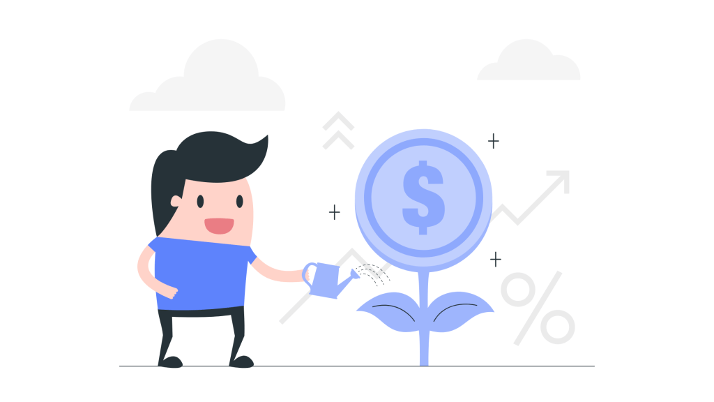 Cartoon man watering money plan illustration