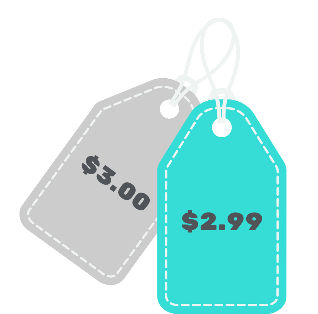 Charm pricing written on tags