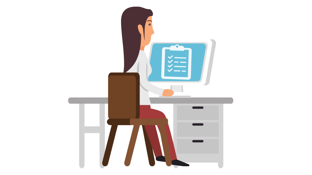 Working woman on a desktop with checklist icon on the screen