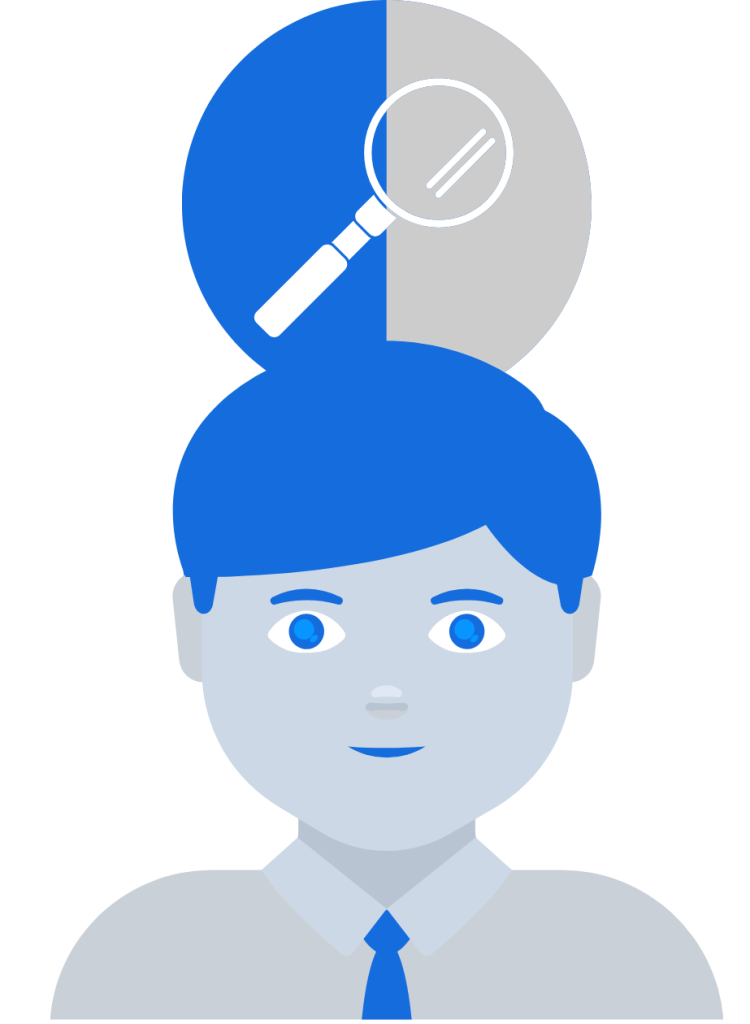 The extra vigilant customer Customer Retention: Man with a magnifying glass on his head