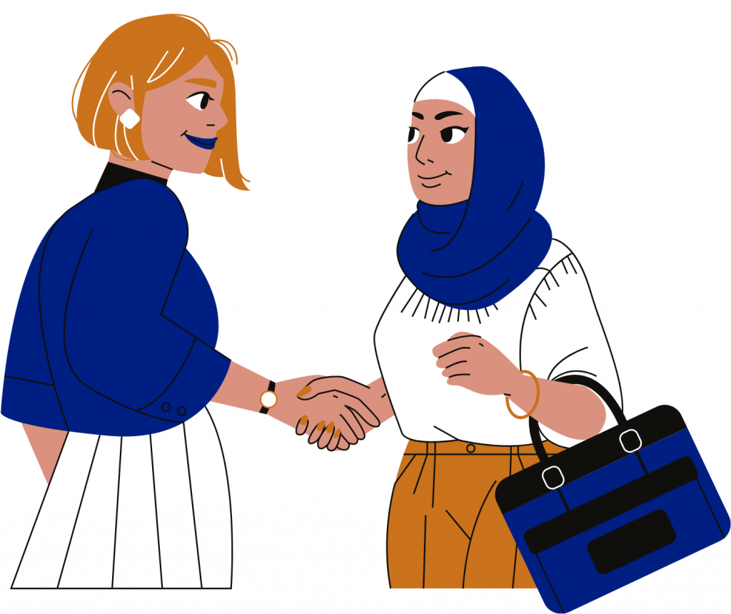 Two women handshaking