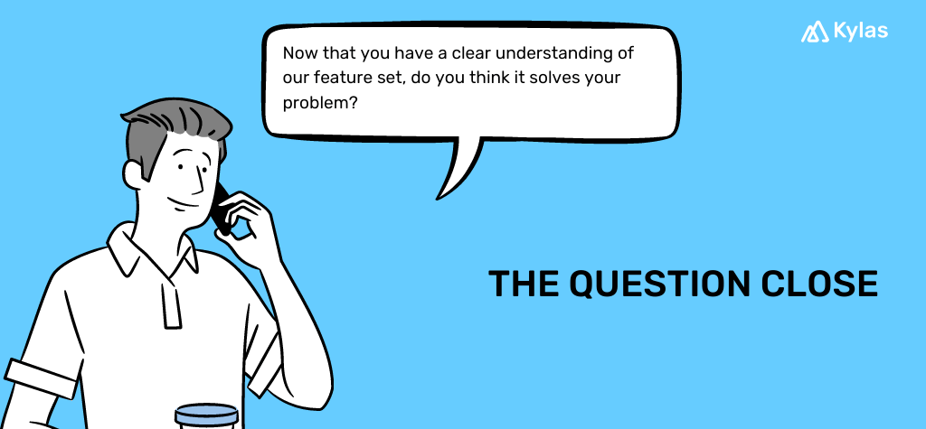 Man talking on phone trying to convince a client via question close
