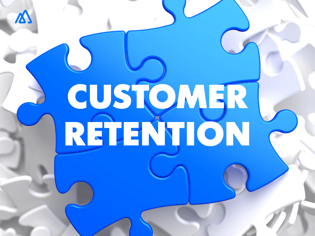 a blue puzzle piece with words customer retention