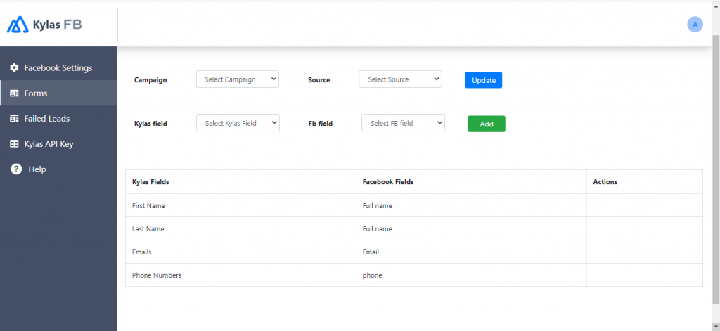 Mapping Kylas Fields with Facebook Fields