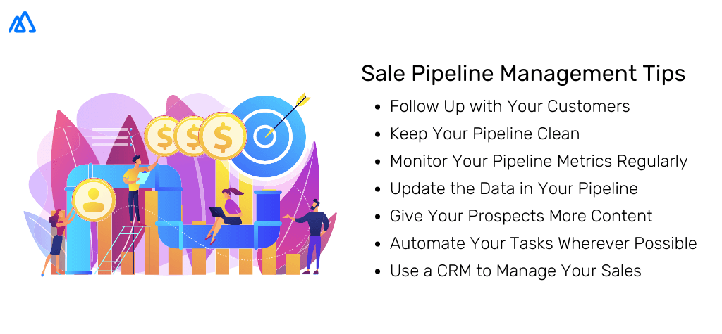 A sales pipeline infographic with the top sales pipeline management tips written