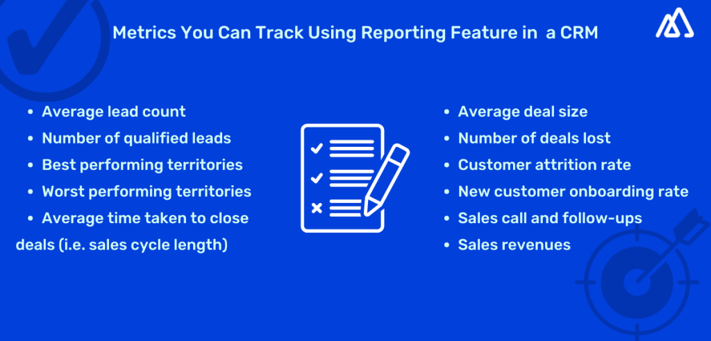 Metrics that can be tracked in reporting feature in a CRM