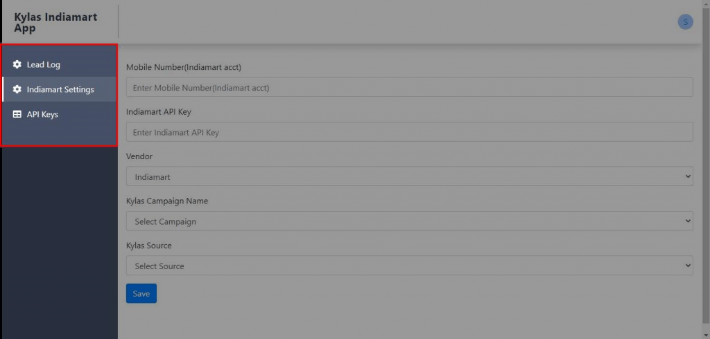 Screenshot of Indiamart Integration Settings section