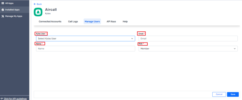 Select the Kylas user from the drop-down