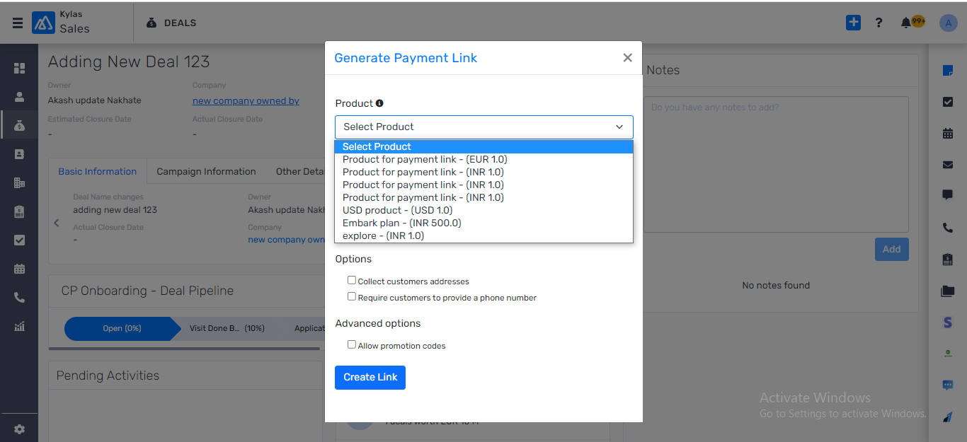 Generate payment links: 