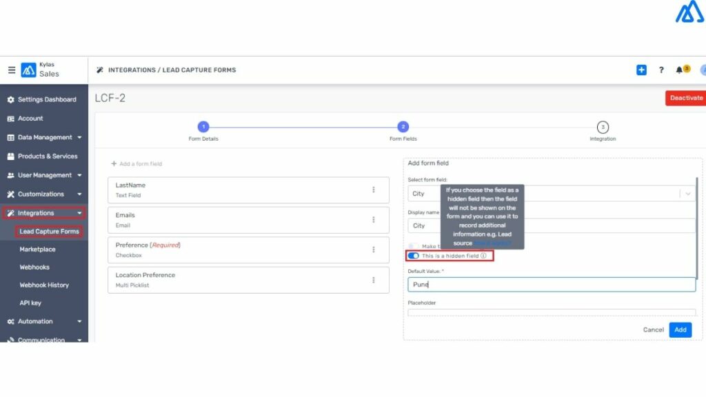 Add a Hidden Field on Lead Capture Form