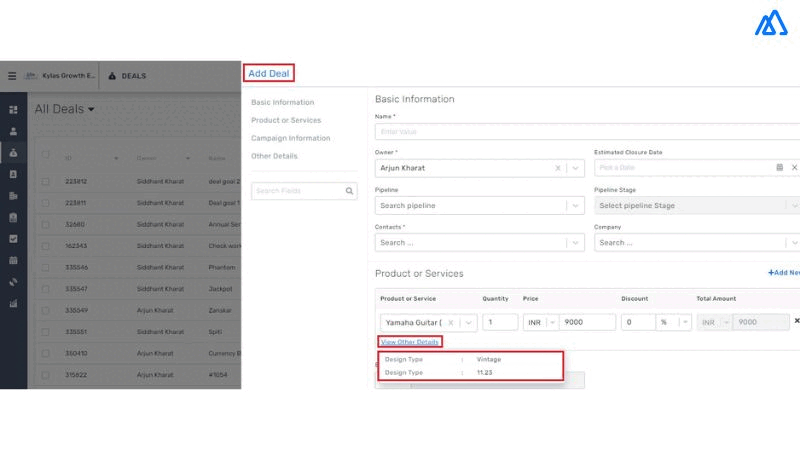 Product Custom Fields on Deal